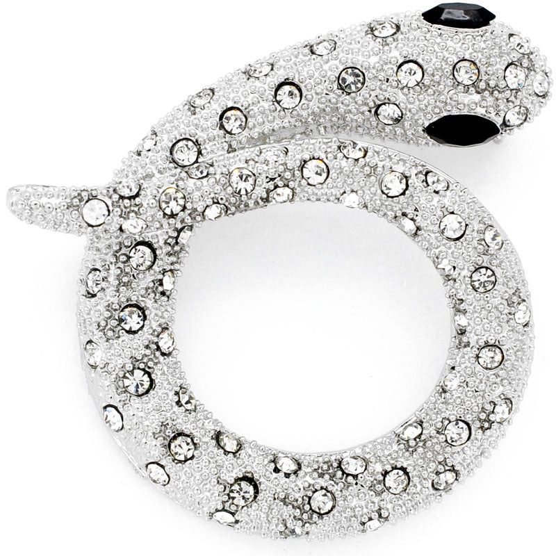 Crystal Silver Snake Pin Brooch