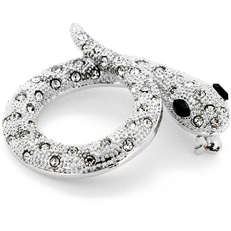 Crystal Silver Snake Pin Brooch