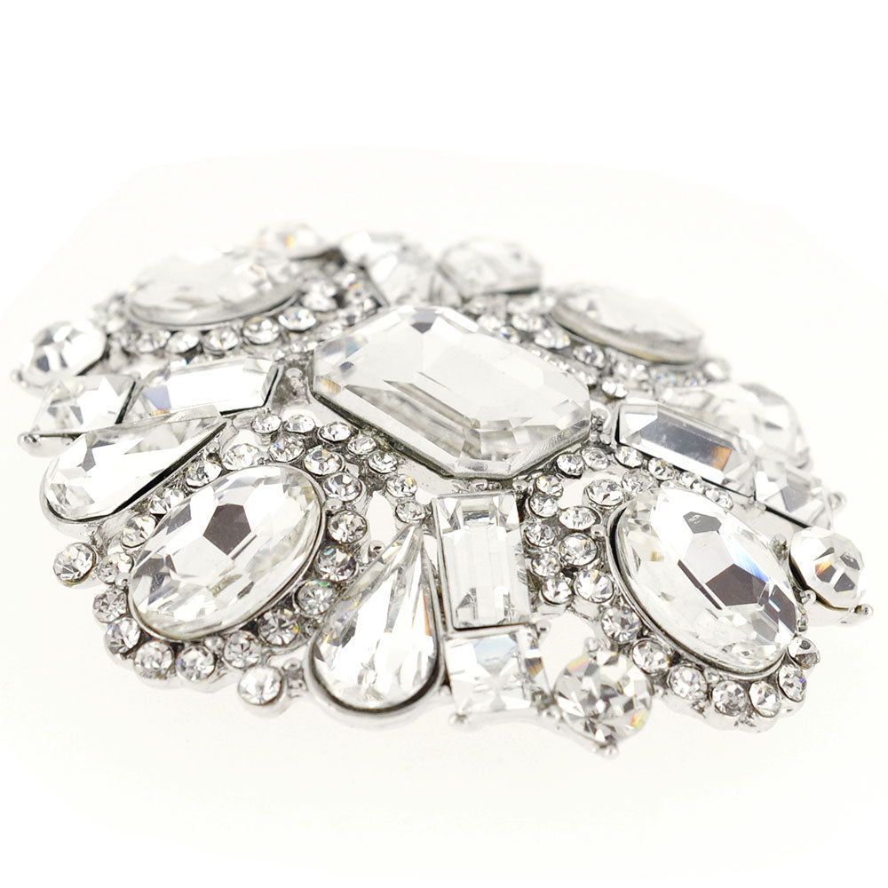 Chrome Flower Bridal Wedding Crystal Pin Brooch