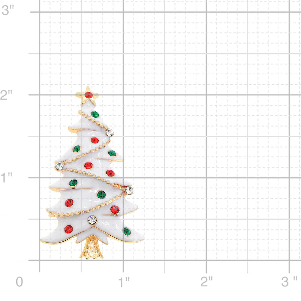 White Christmas Tree Crystal Pin Brooch