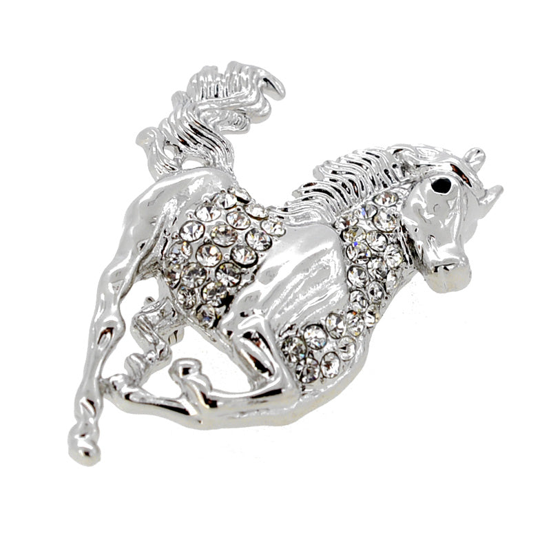 Crystal Running Horse Pin Brooch