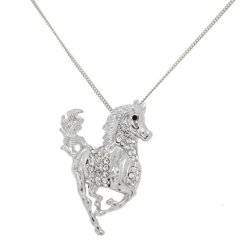 Crystal Running Horse Pin Brooch