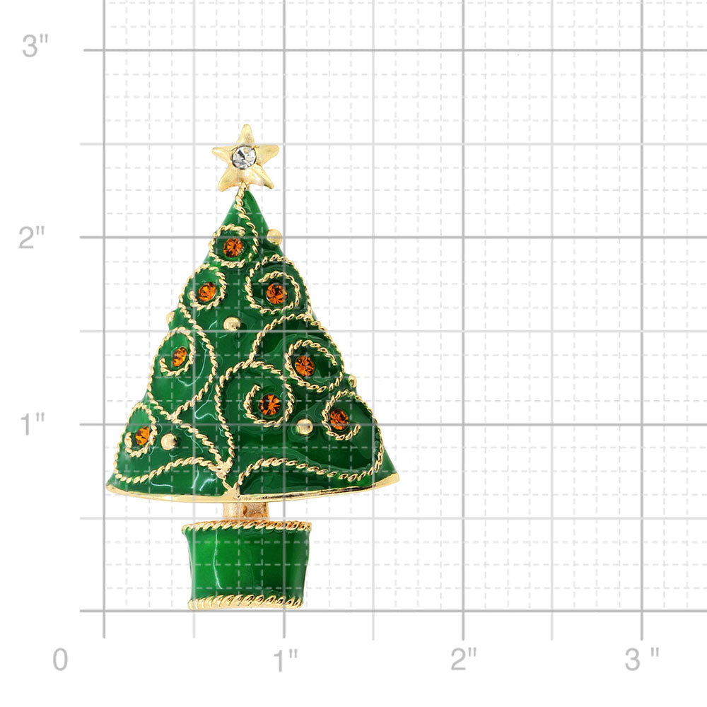 Green Christmas Tree Crystal Pin Brooch