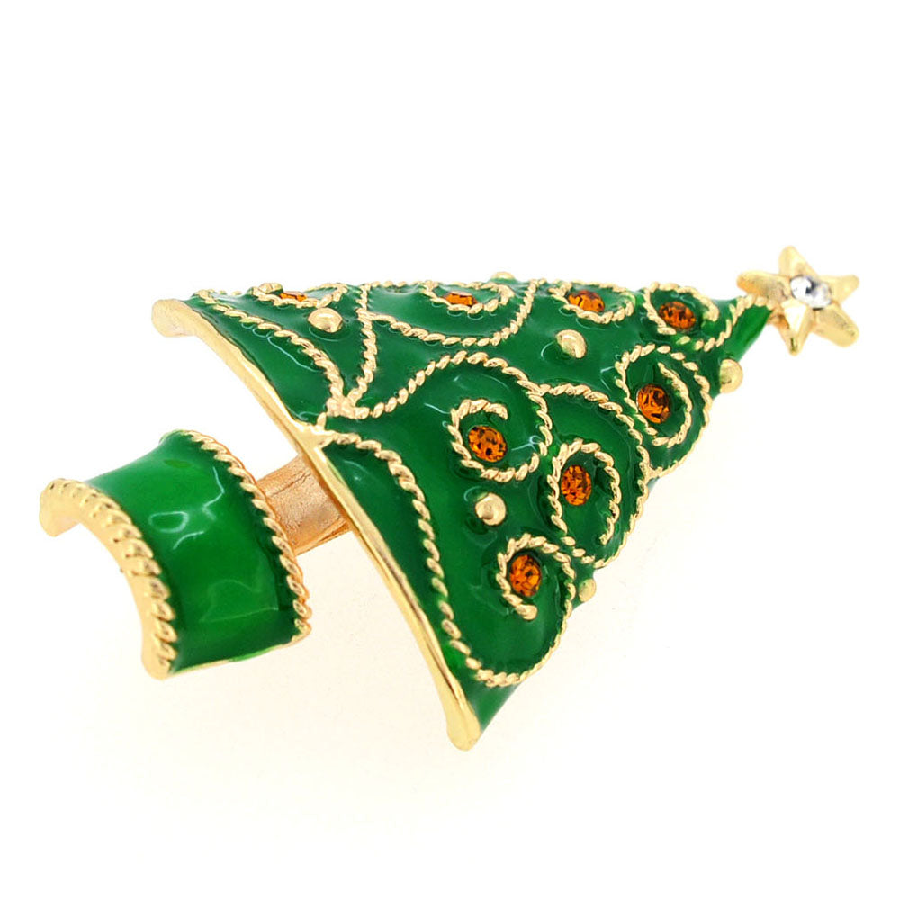 Green Christmas Tree Crystal Pin Brooch