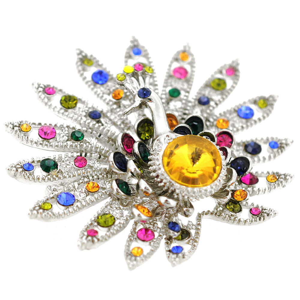 Multicolor Yellow Gem Peacock Pin Brooch