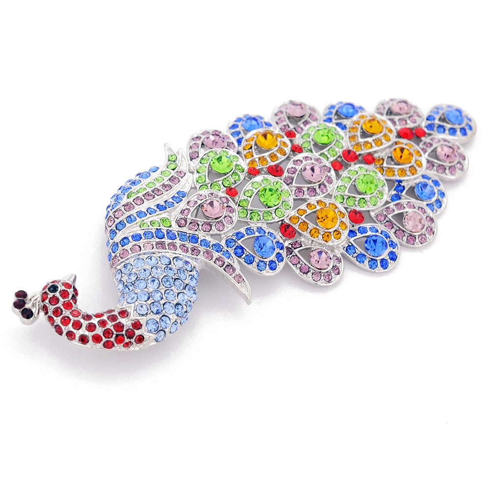 Multicolor Large Gem Drop Peacock Crystal Pin Brooch