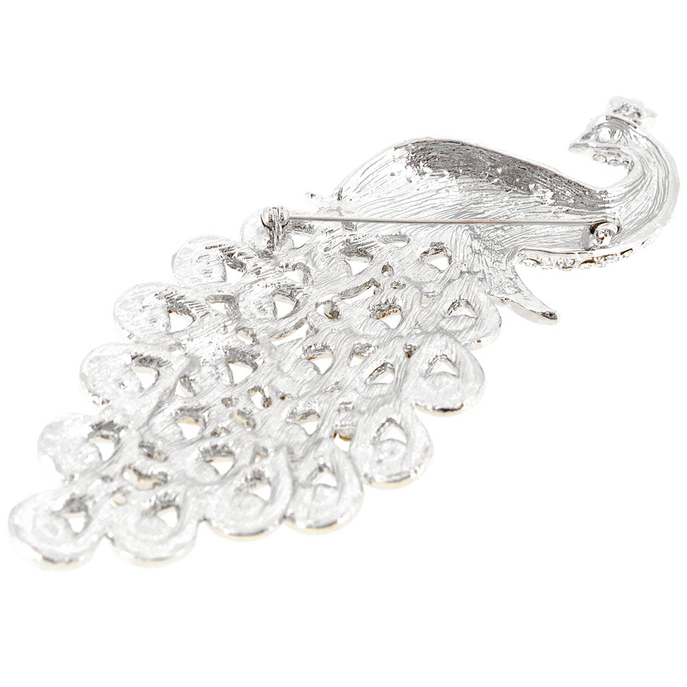 Green Large Gem Drop Peacock Crystal Pin Brooch