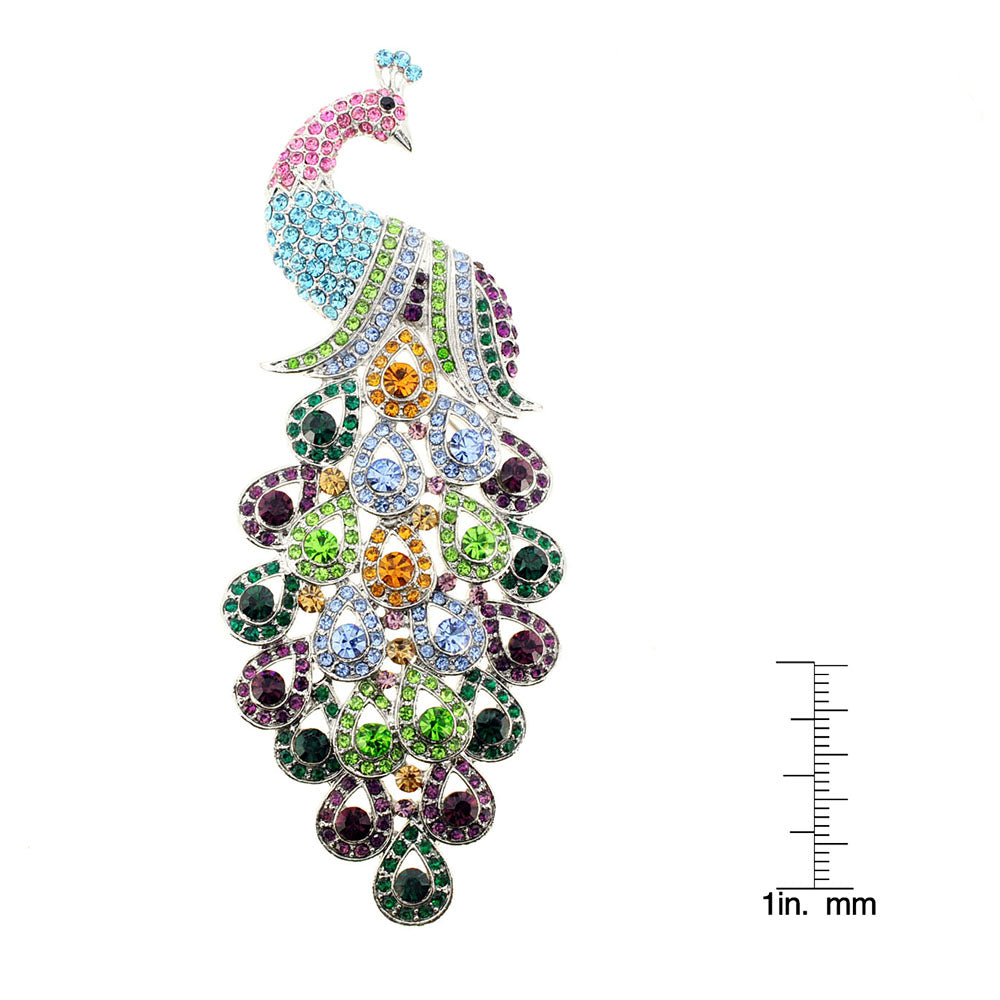 Pastel Gem Drop Peacock Crystal Pin Brooch
