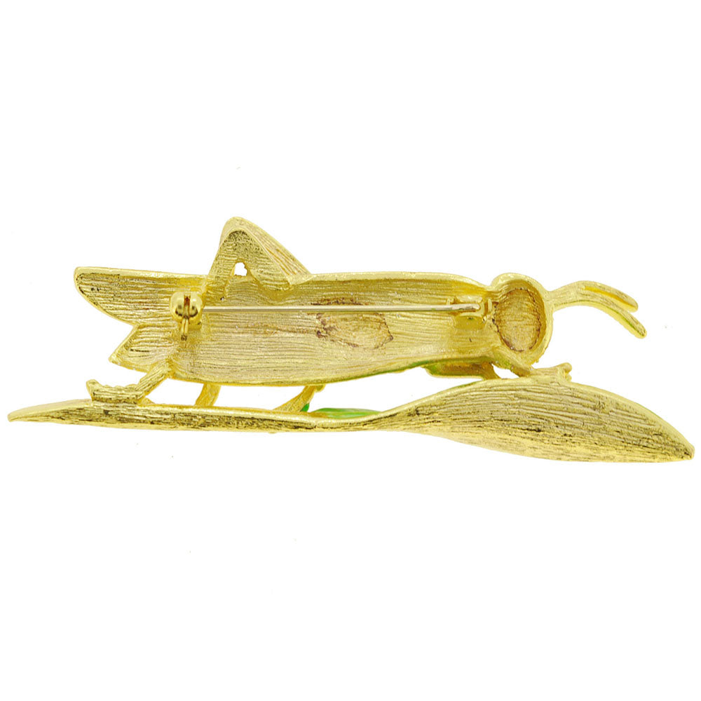 Golden Grasshopper Crystal Brooch Pin