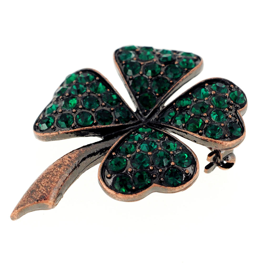 Emerald Green St. Patrick's Day Clover Crystal Pin Brooch