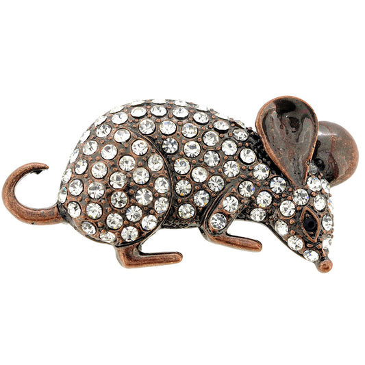 Crystal Copper Mouse Pin Brooch