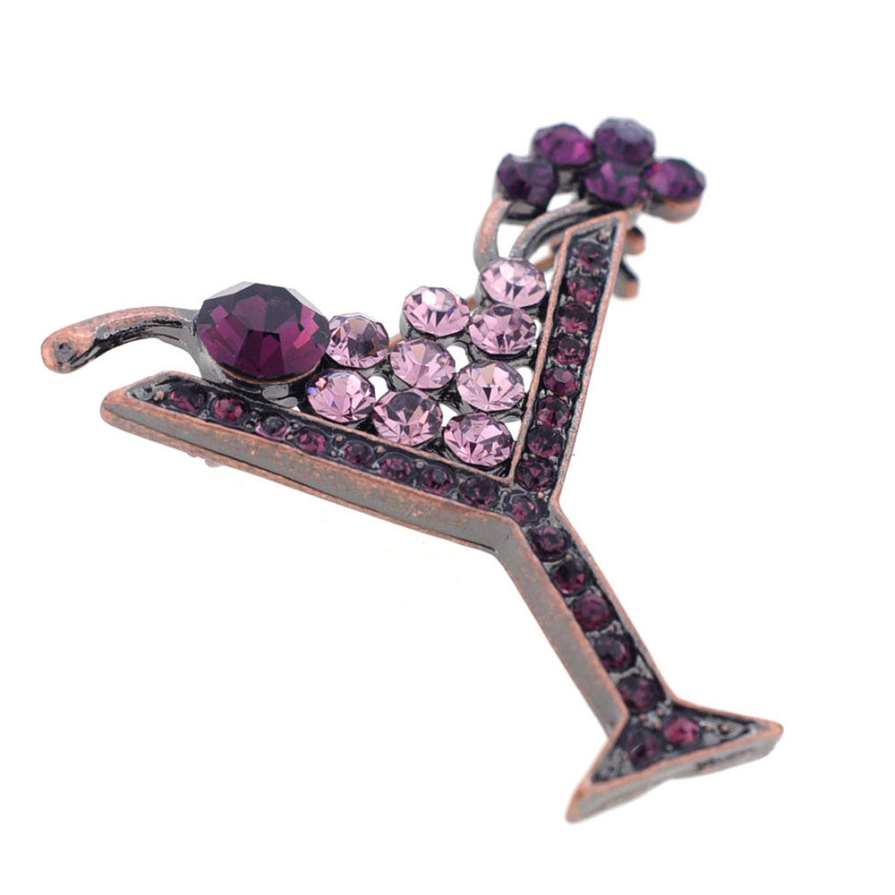 Purple Amethyst Martini Glass Crystal Pin Brooch