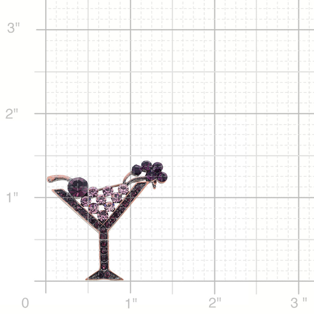 Purple Amethyst Martini Glass Crystal Pin Brooch