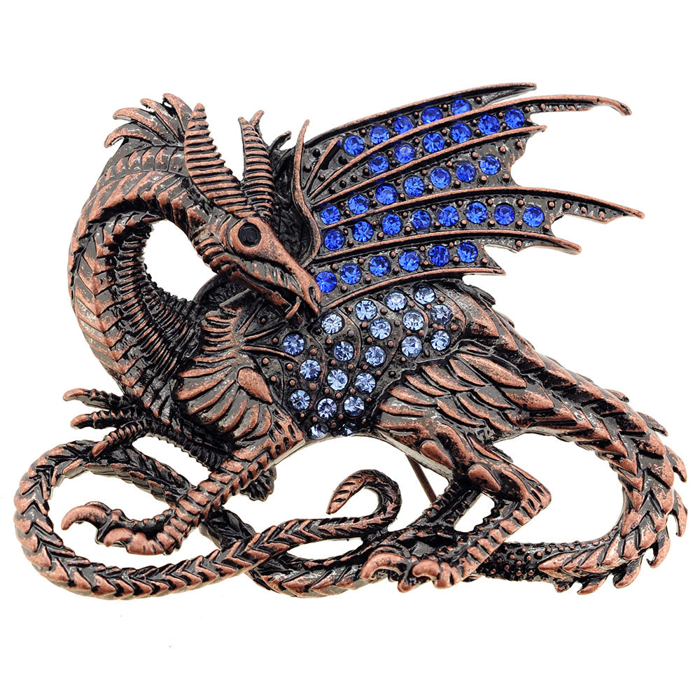Blue Sapphire Dragon Crystal Pin Brooch