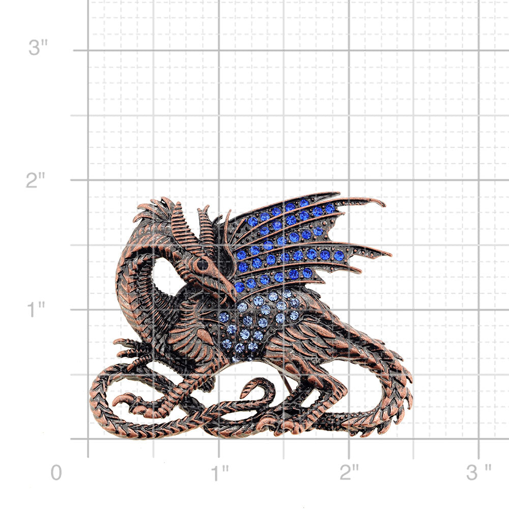 Blue Sapphire Dragon Crystal Pin Brooch