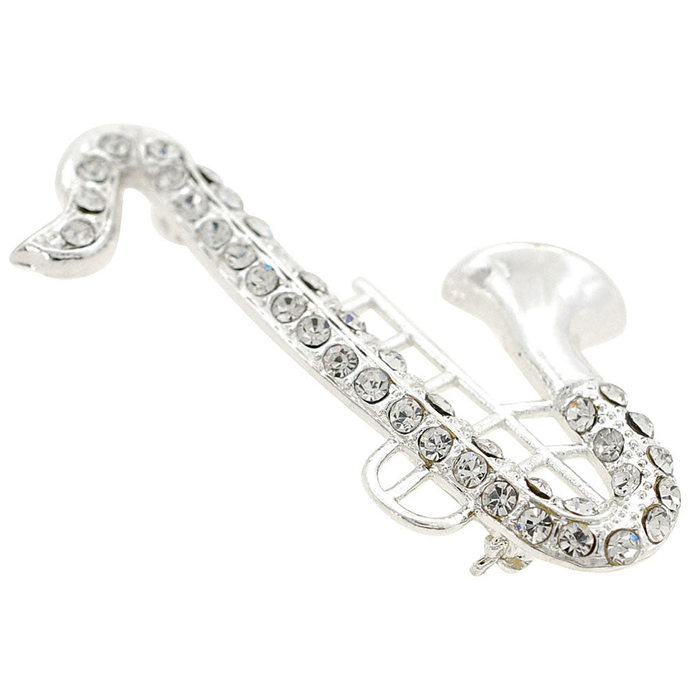 Crystal Saxophone Pin Brooch