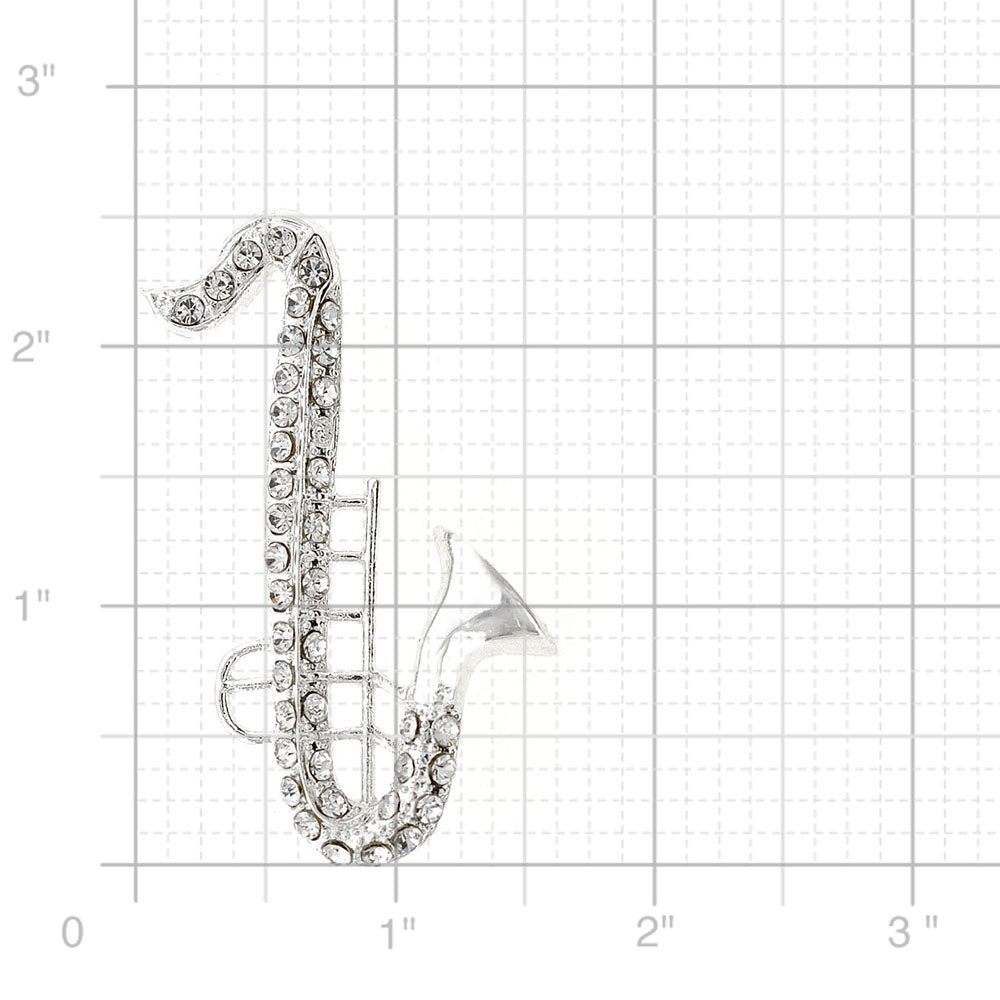 Crystal Saxophone Pin Brooch