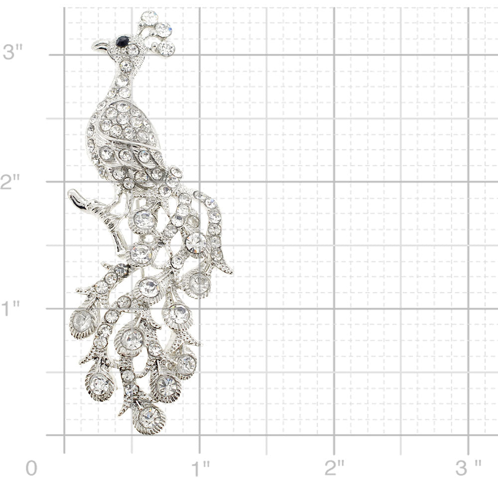 Silver Peacock Crystal Pin Brooch