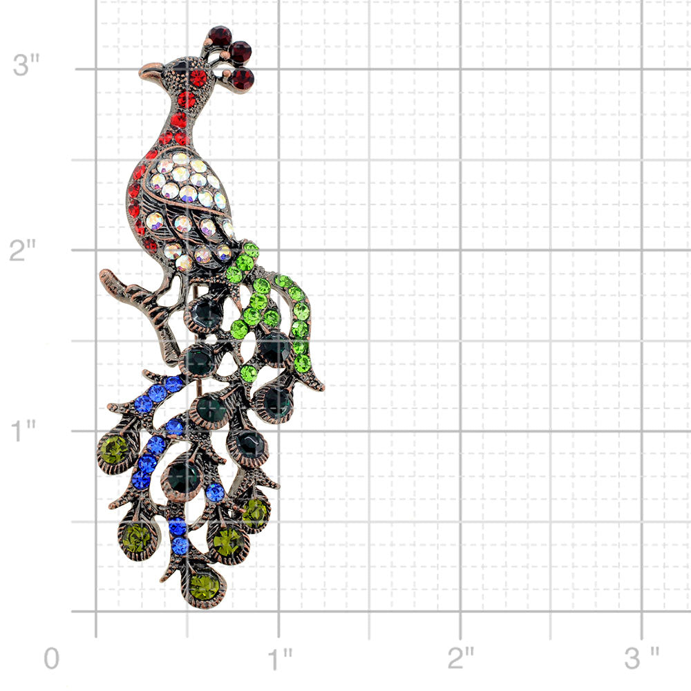 Multicolor Peacock Crystal Pin Brooch