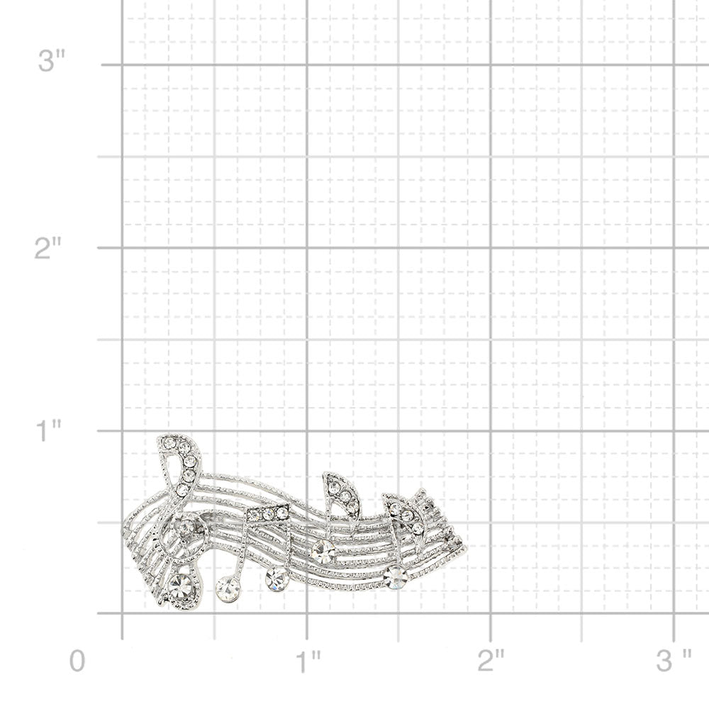 Silver Chrome Sheet Music Note Crystal Pin Brooch