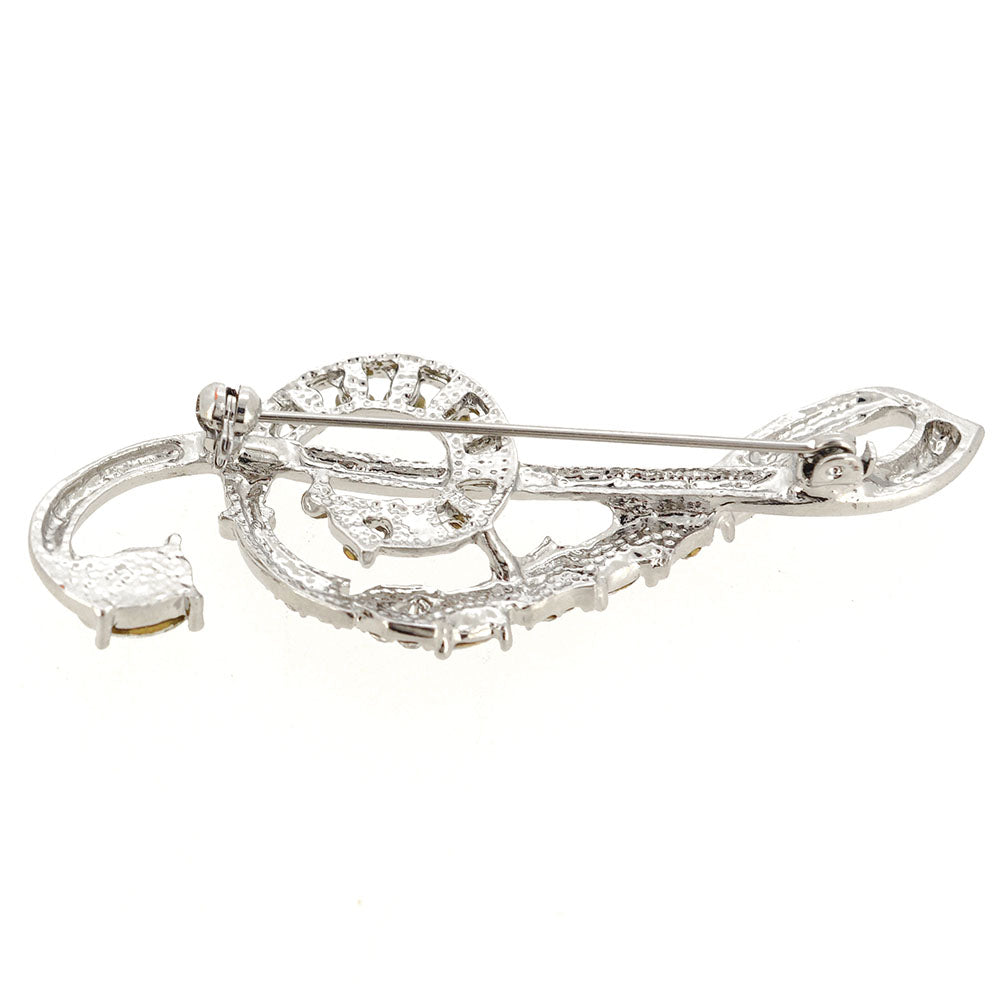 Silver Chrome Music Note Crystal Pin Brooch