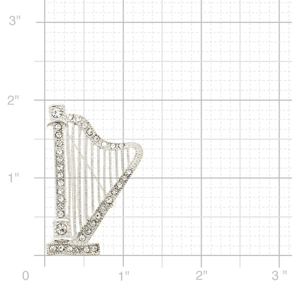 Chrome Harp Crystal Music Pin Brooch