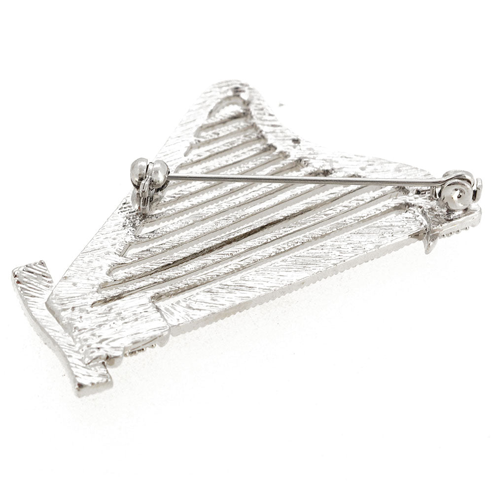 Chrome Harp Crystal Music Pin Brooch