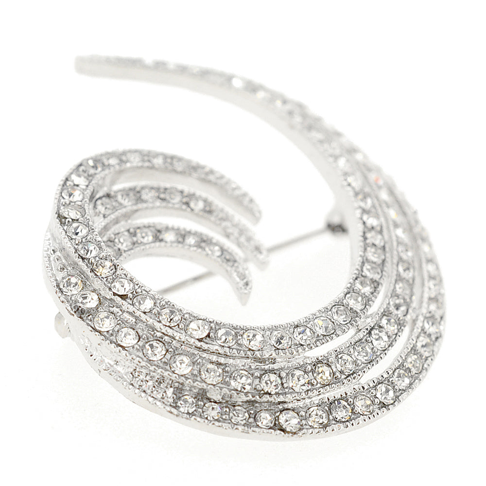 Silver Crystal Swirl Design Pin Brooch