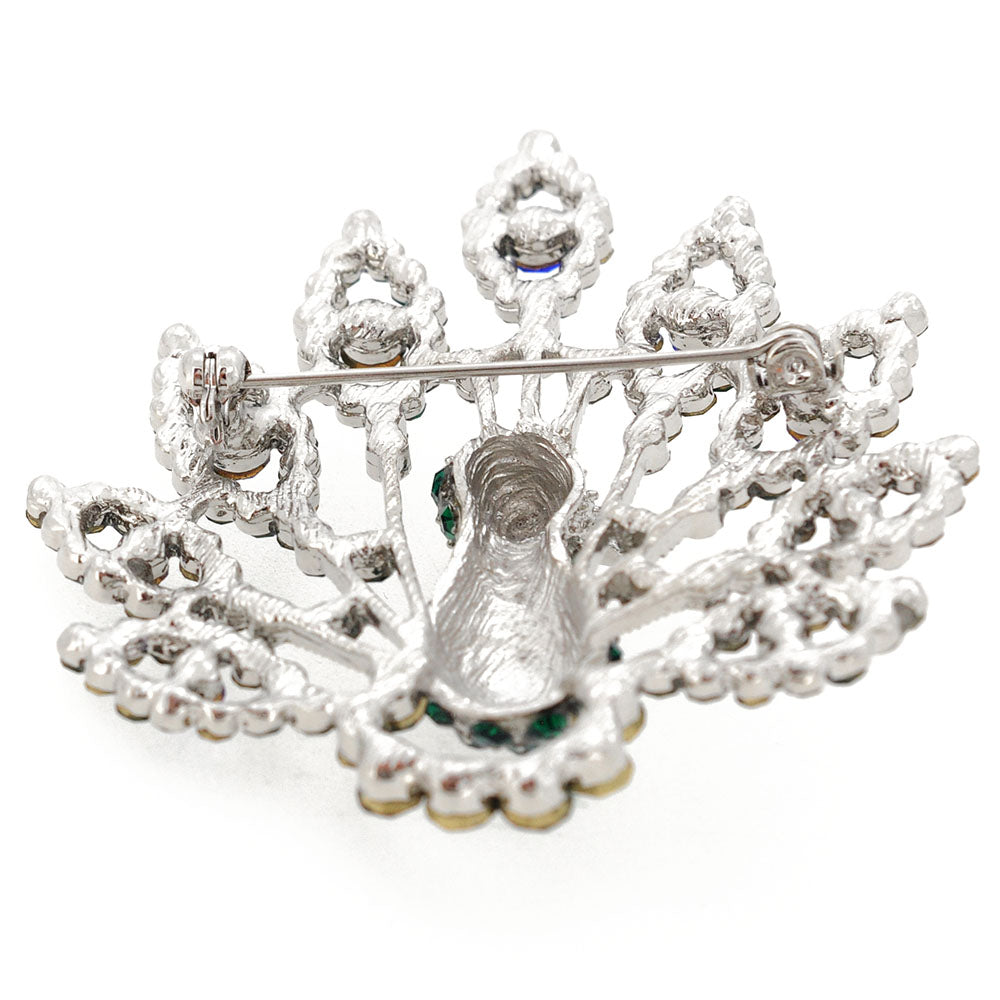 Emerald Green Full Peacock Crystal Pin Brooch