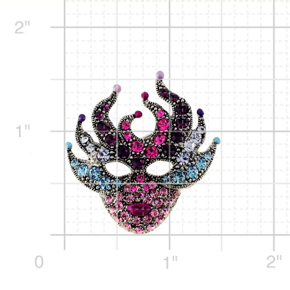 Multicolor Crystal Masquerade Ball Mask Pin Brooch