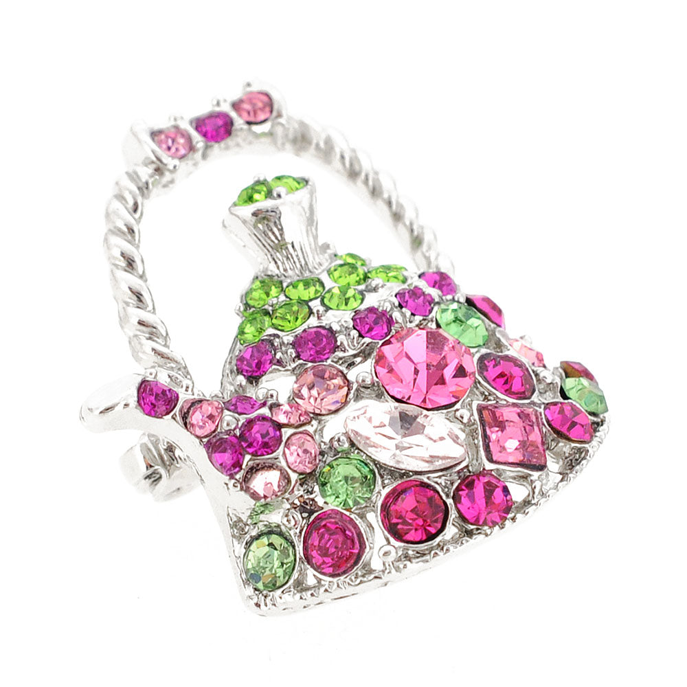 Multicolor Tea Kettle Crystal Pin Brooch
