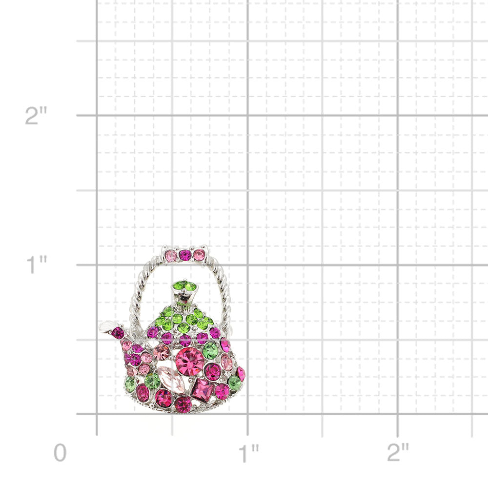 Multicolor Tea Kettle Crystal Pin Brooch