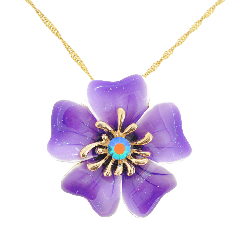 Purple Enamel Oleander Flower Brooch and Pendant