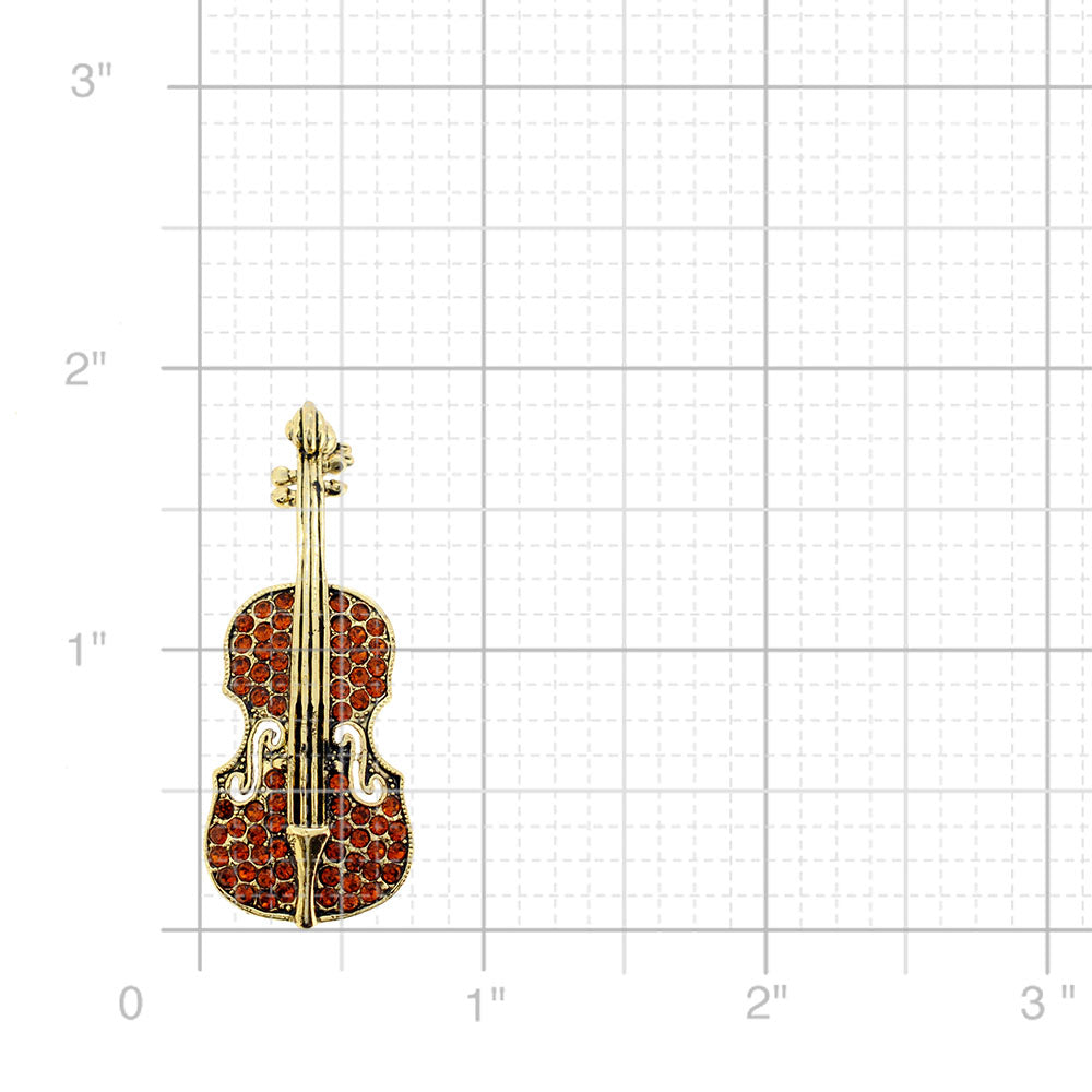 Vintage Style Topaz Brown Violin Crystal Pin Brooch