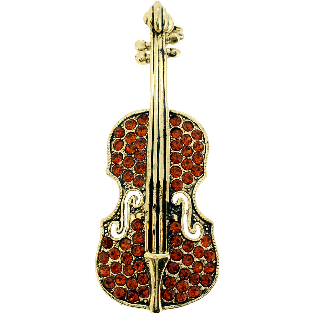 Vintage Style Topaz Brown Violin Crystal Pin Brooch