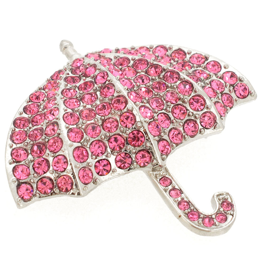 Pink Umbrella Crystal Pin Brooch