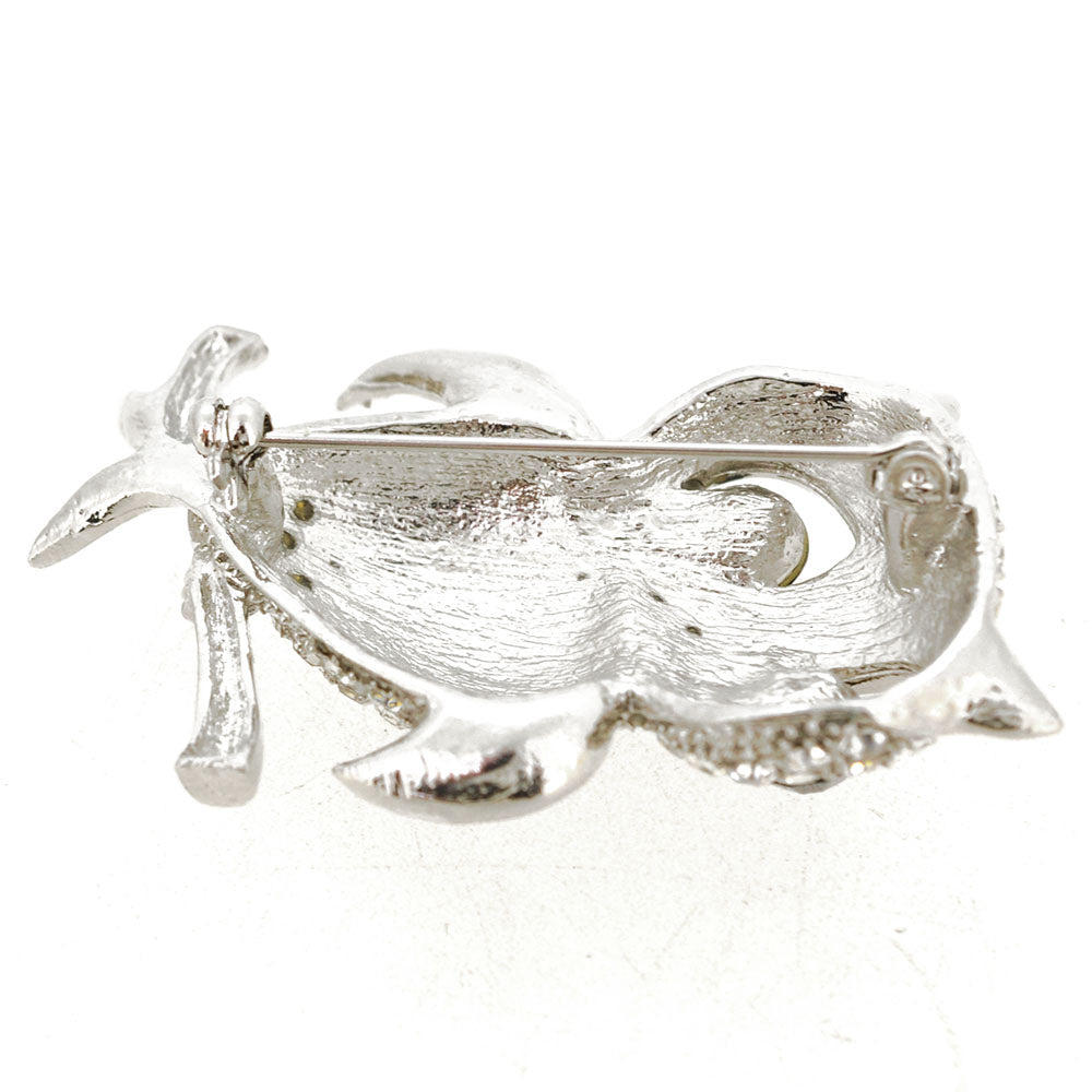 Silver Crystal Owl Bird Pin Brooch