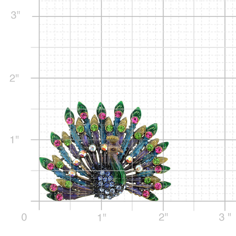 Full Feathered Multicolor Peacock Crystal Pin Brooch