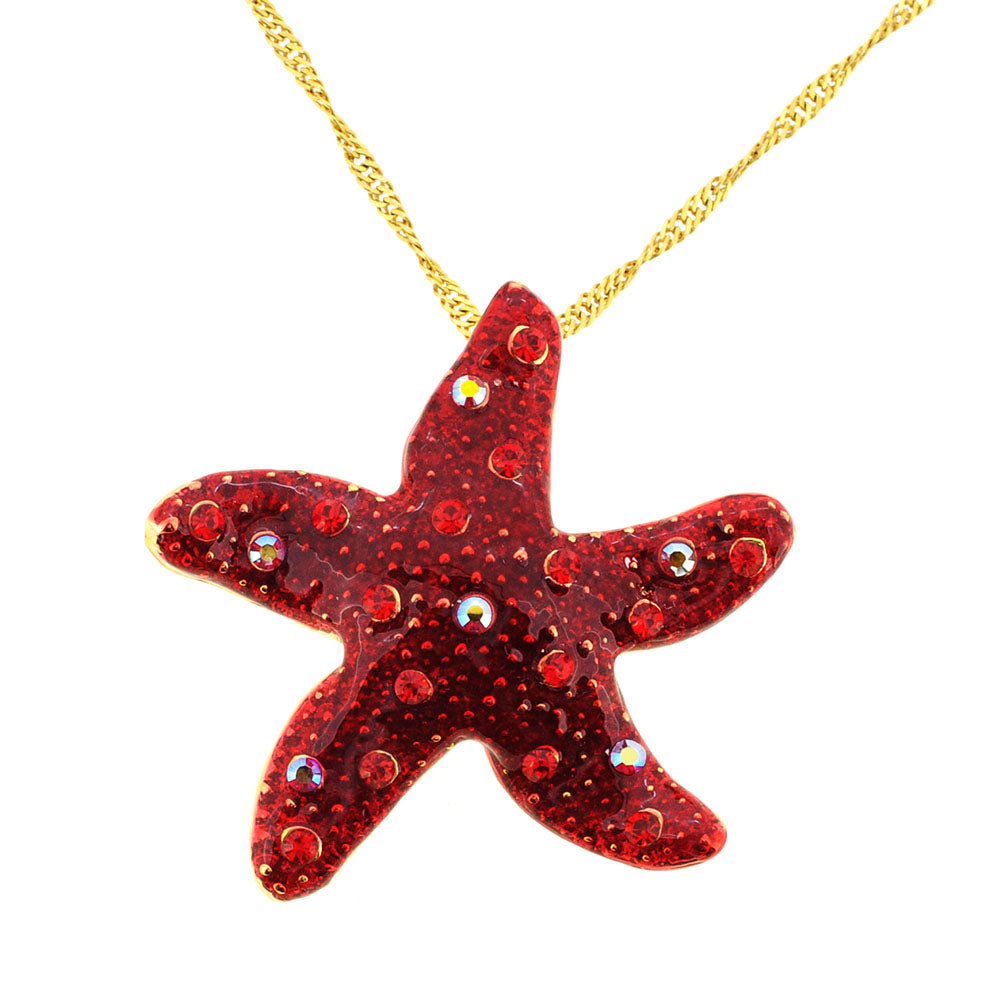 Ruby Red Starfish Swarovski Crystal Pin Brooch And Pendant