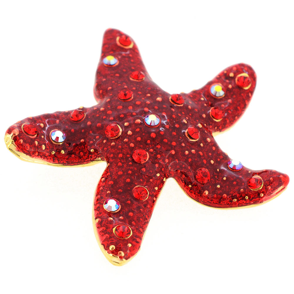 Ruby Red Starfish Swarovski Crystal Pin Brooch And Pendant