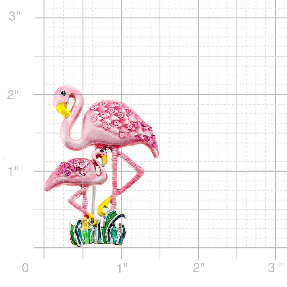 Pink Flamingo Mother and Baby Swarovski Crystal Pin Brooch