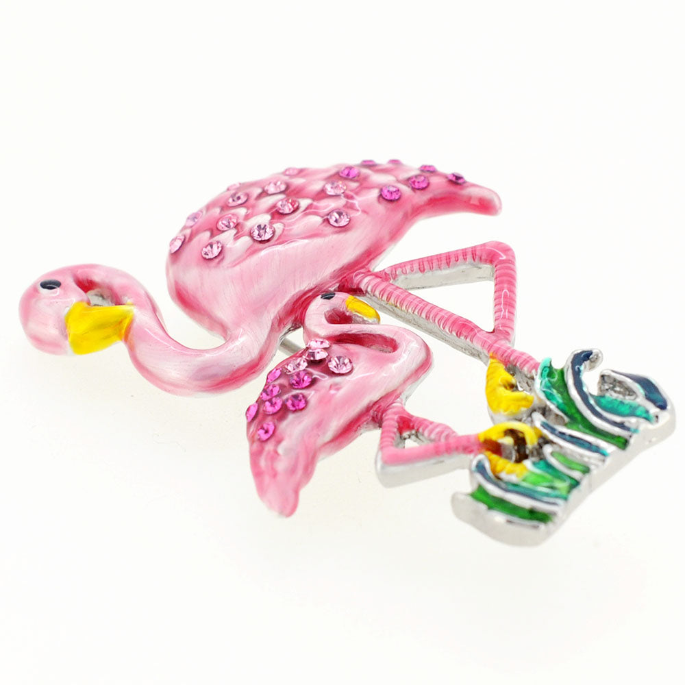 Pink Flamingo Mother and Baby Swarovski Crystal Pin Brooch