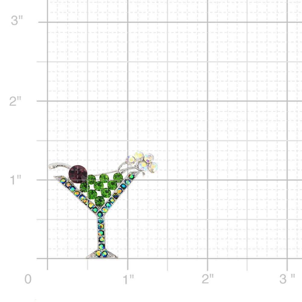 Green Martini Glass Crystal Pin Brooch