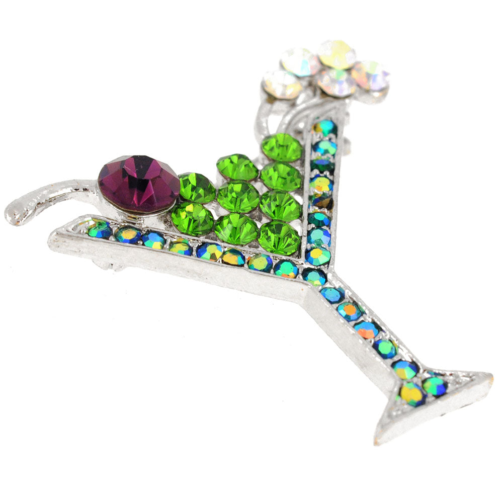 Green Martini Glass Crystal Pin Brooch