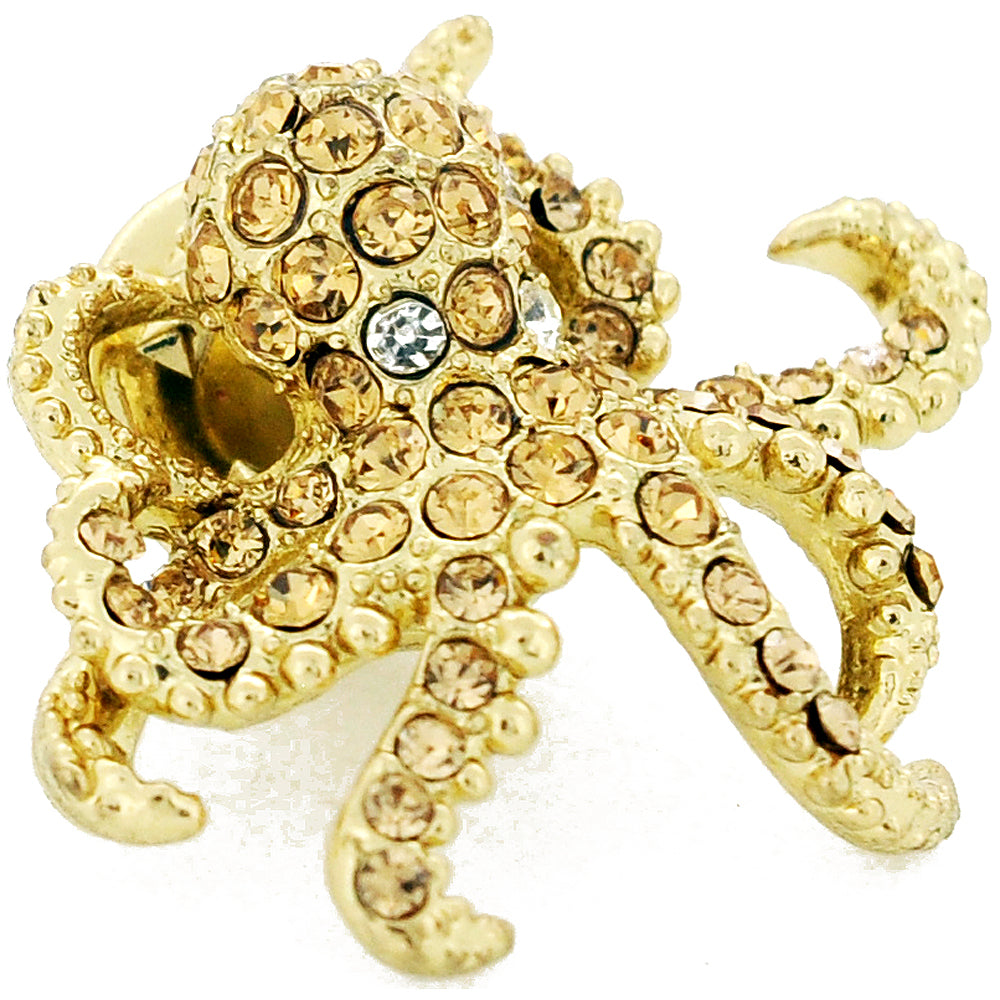 Golden Octopus Crystal Lapel Pin