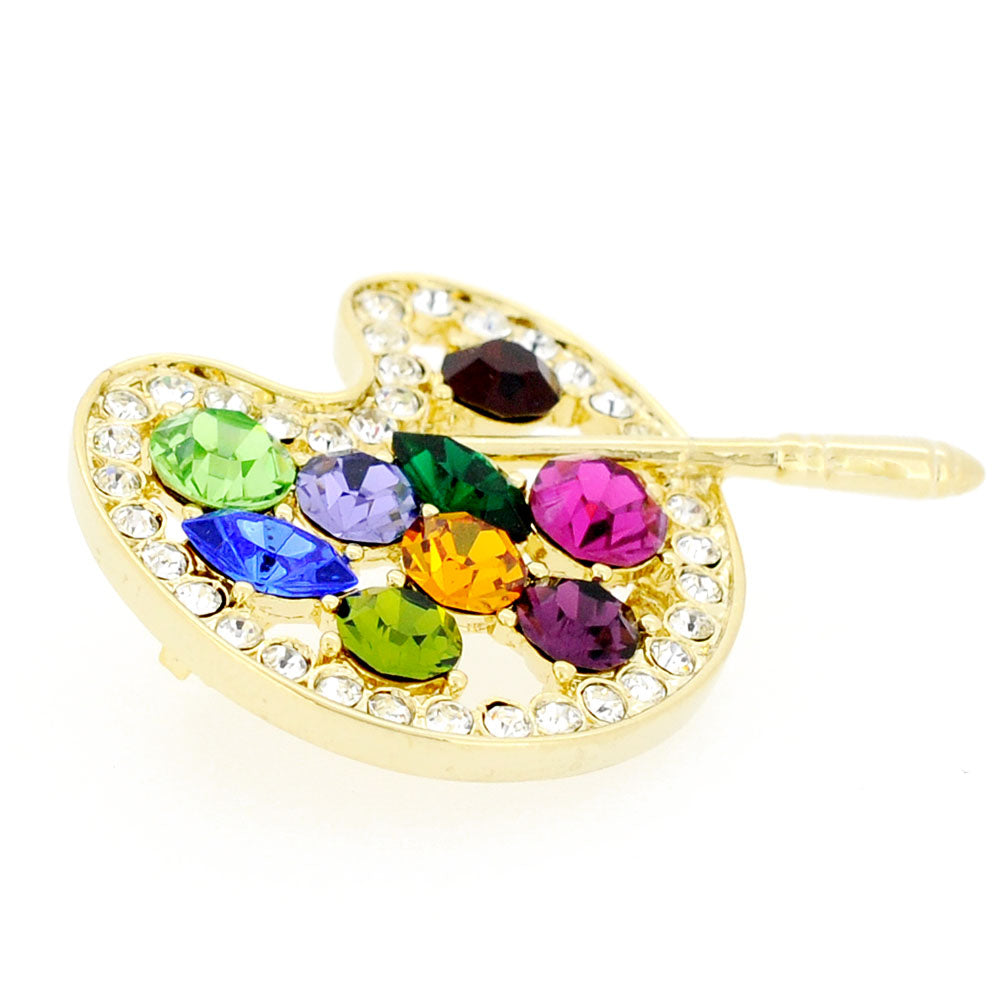 Golden Multicolor Painters Palette Crystal Brooch and Pendant