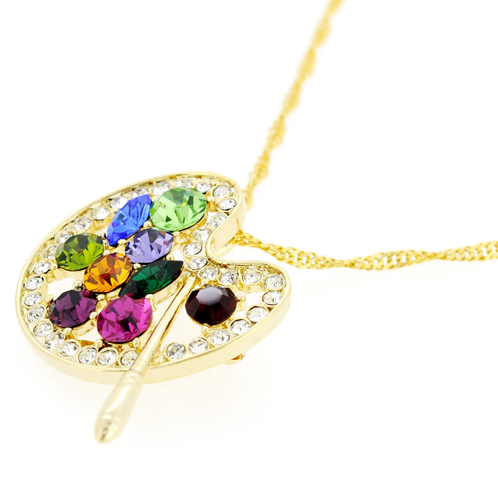 Golden Multicolor Painters Palette Crystal Brooch and Pendant