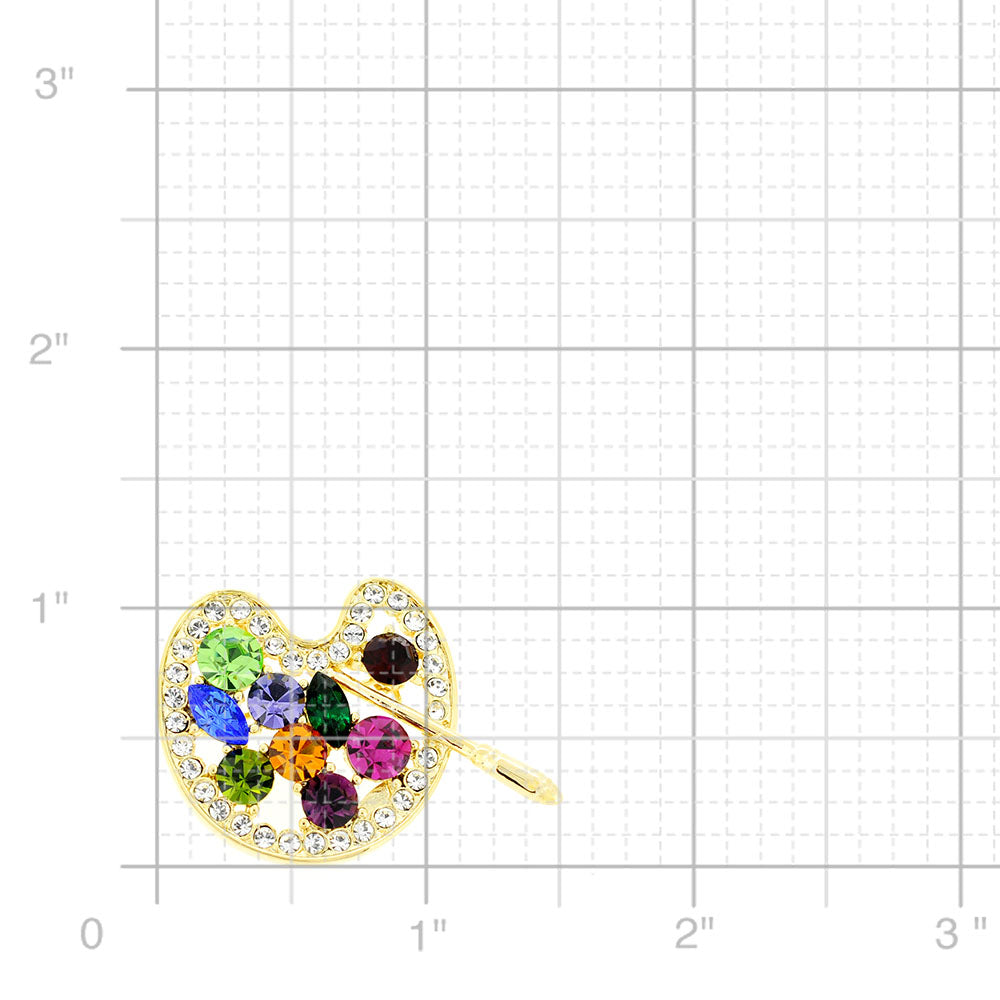 Golden Multicolor Painters Palette Crystal Brooch and Pendant