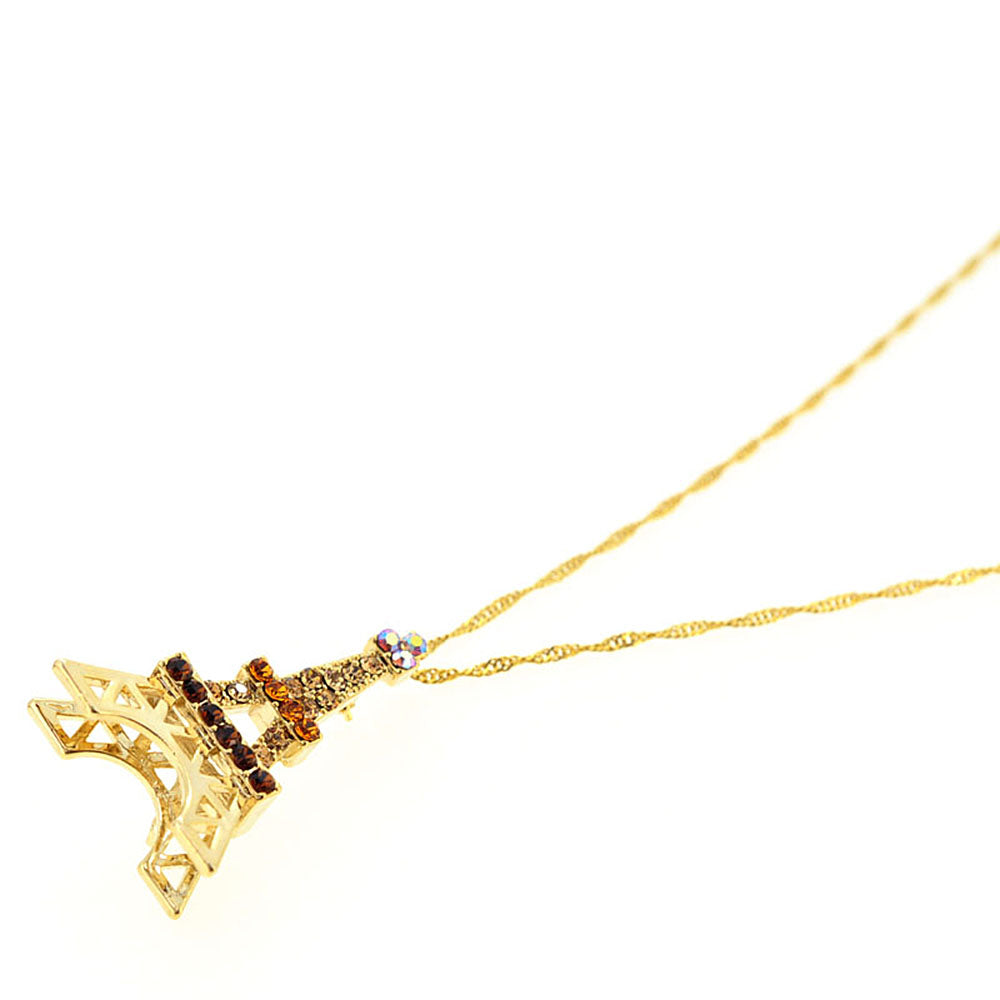 Golden Eiffel Tower Crystal Brooch and Pendant
