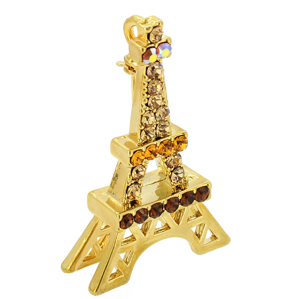 Golden Eiffel Tower Crystal Brooch and Pendant